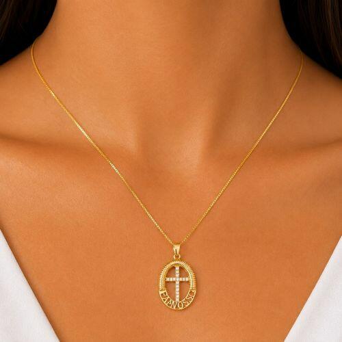 Colar Mandala Pai Nosso Banhado a Ouro