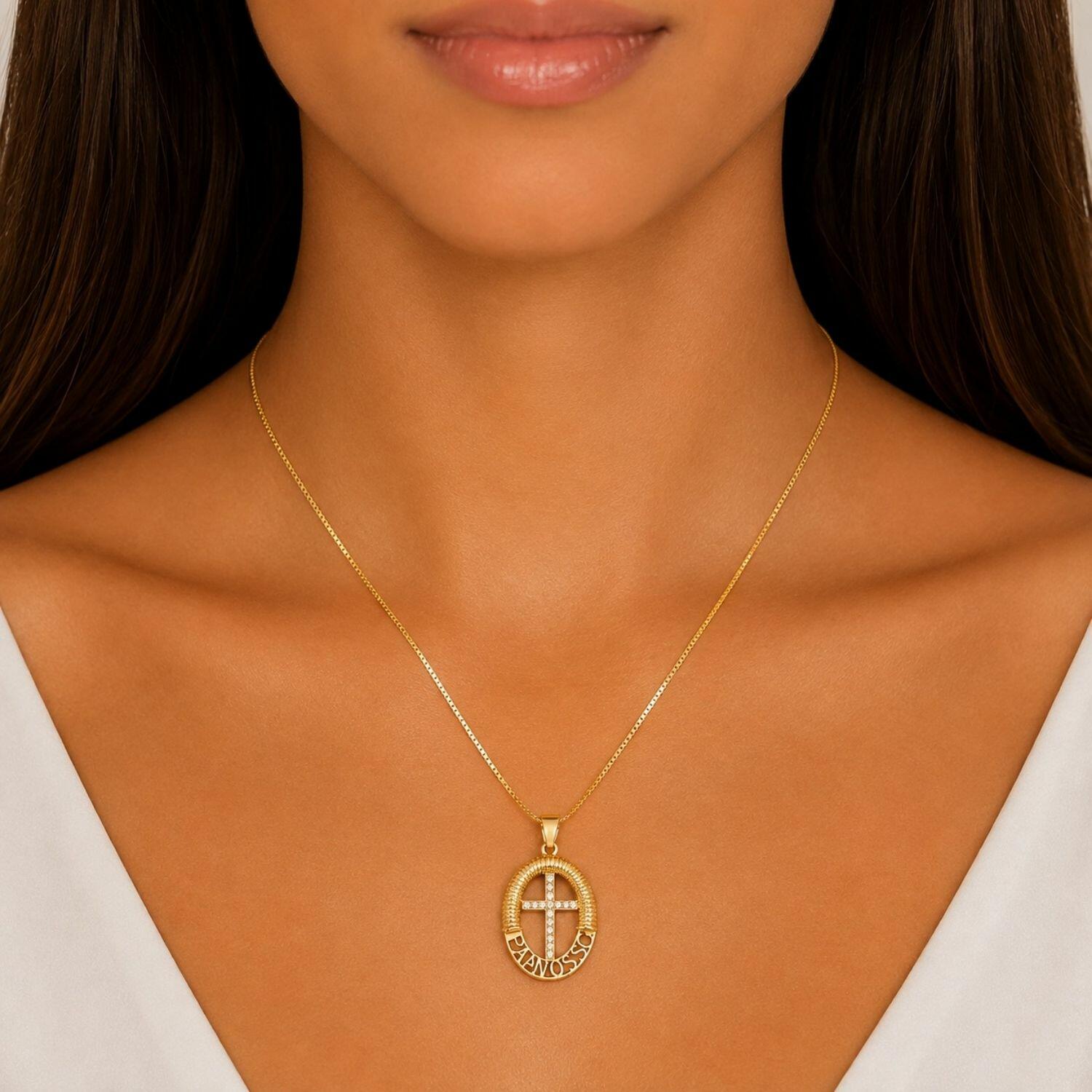 Colar Mandala Pai Nosso Banhado a Ouro