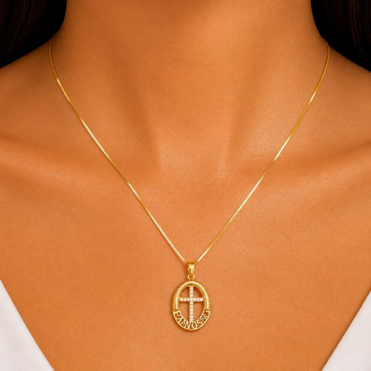 Colar Mandala Pai Nosso Banhado a Ouro