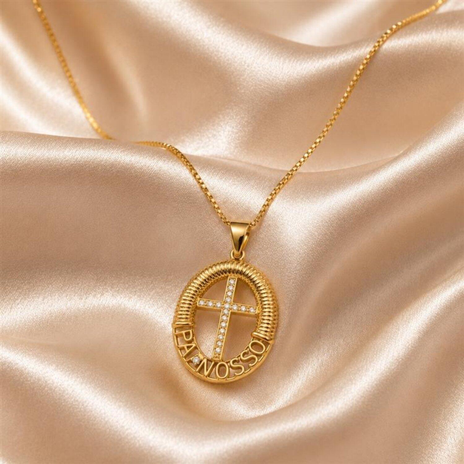 Colar Mandala Pai Nosso Banhado a Ouro