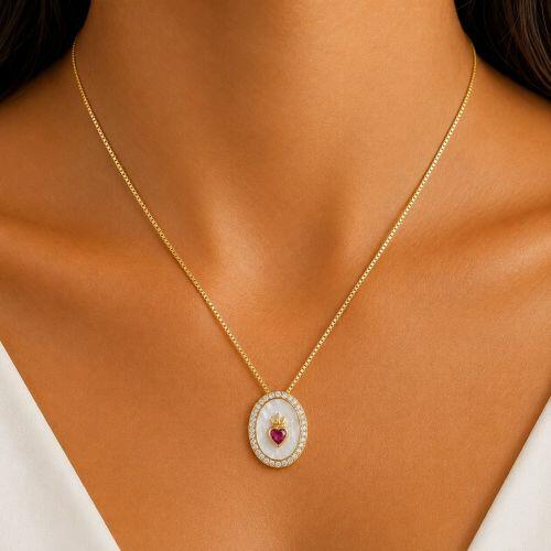 Colar Madrep�rola Sagrado Cora��o Banhado Ouro
