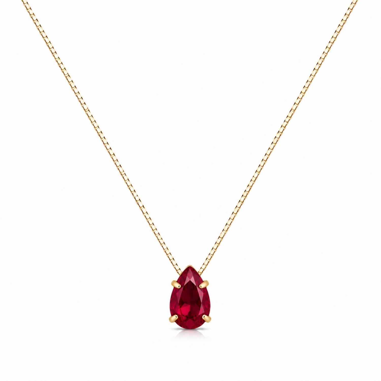 Colar Gota Zircônia Rubi Banhado a Ouro