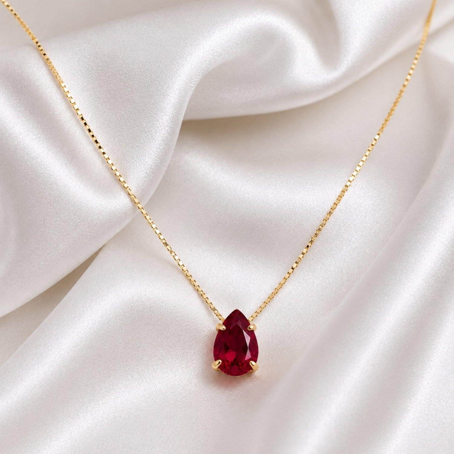 Colar Gota Zircônia Rubi Banhado a Ouro