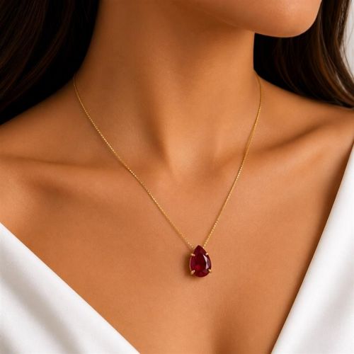 Colar Gota Zircônia Rubi Banhado a Ouro