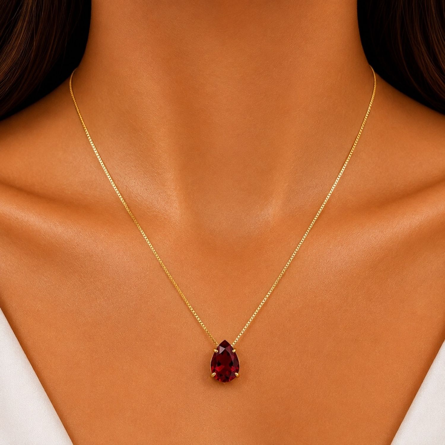 Colar Gota Zircônia Rubi Banhado a Ouro