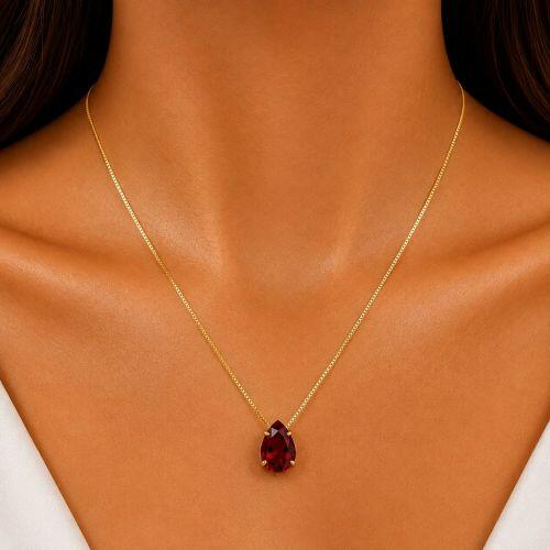 Colar Gota Zirc�nia Rubi Banhado a Ouro