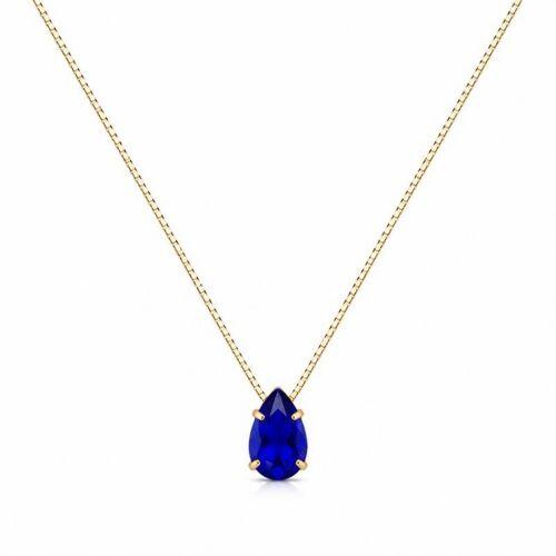 Colar Gota Zirc�nia Azul Safira Banhado a Ouro