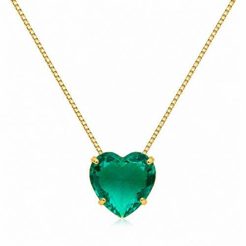 Colar Cora��o Zirc�nia Turmalina Banhado a Ouro