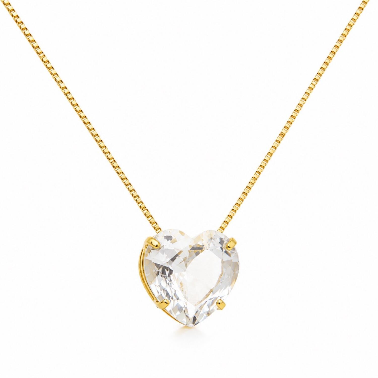 Colar Coração Zircônia Cristal Banhado a Ouro