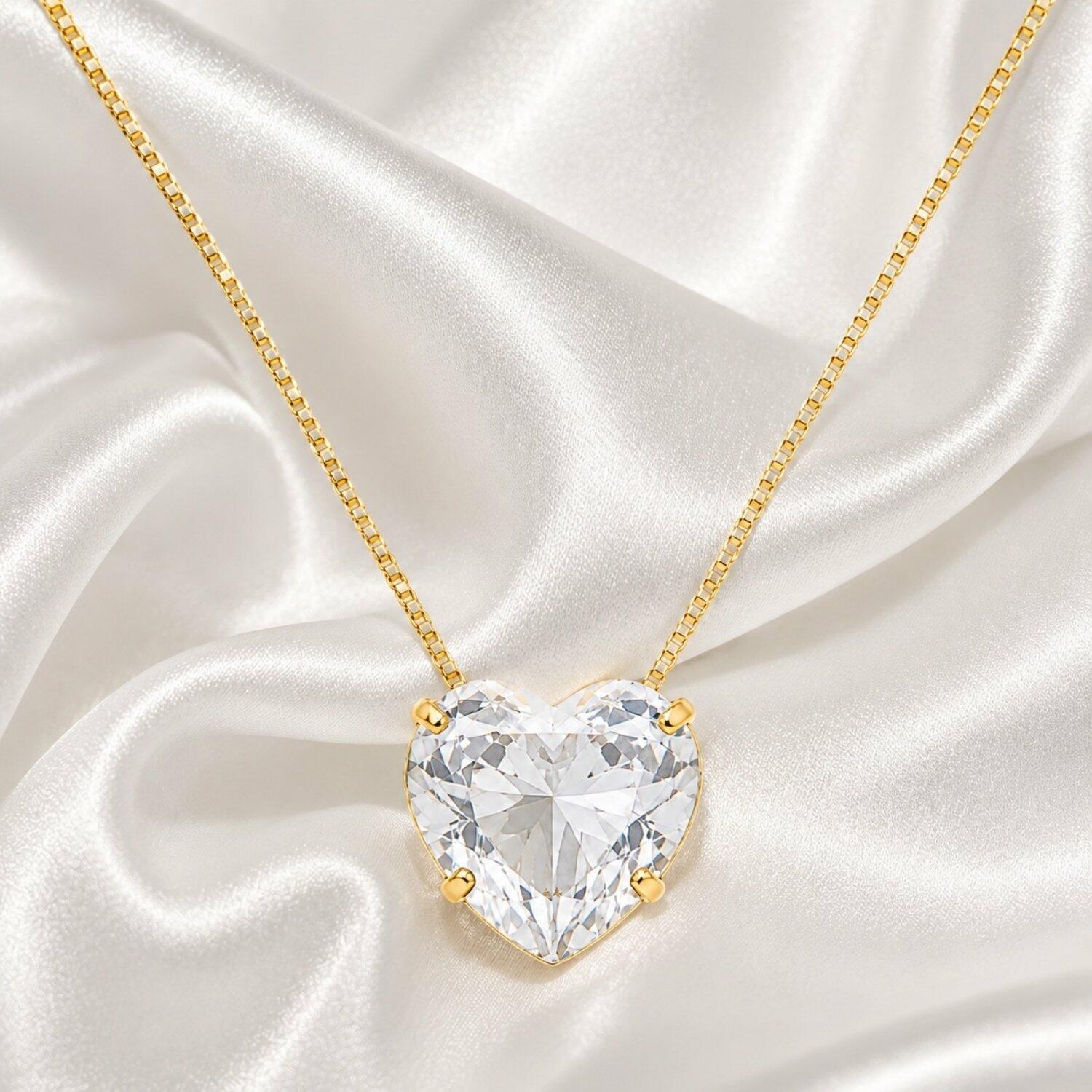 Colar Coração Zircônia Cristal Banhado a Ouro