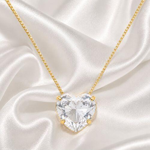 Colar Coração Zircônia Cristal Banhado a Ouro
