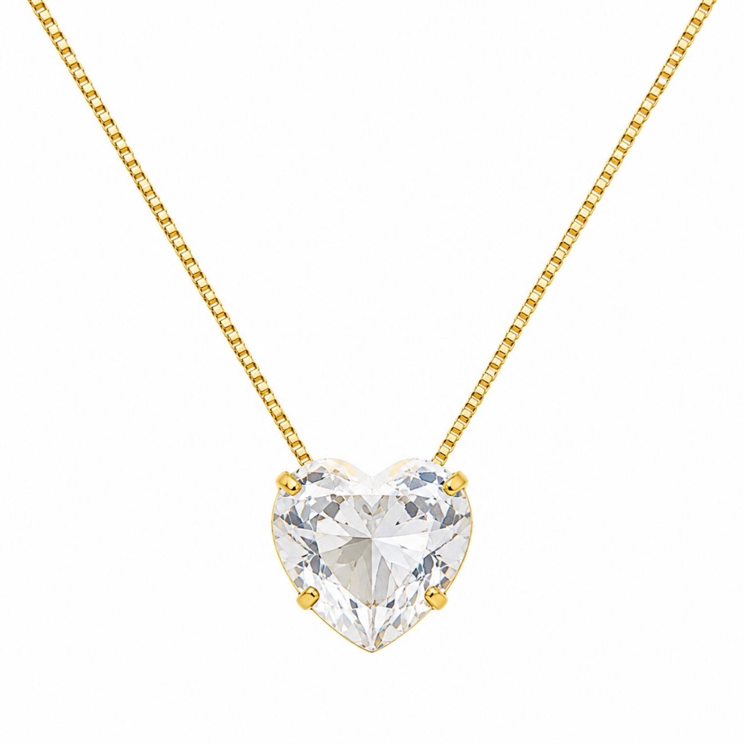 Colar Coração Zircônia Cristal Banhado a Ouro
