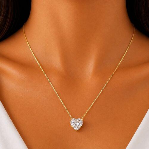Colar Cora��o Zirc�nia Cristal Banhado a Ouro