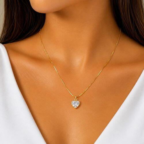 Colar Cora��o Zirc�nia Cristal Banhado a Ouro