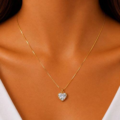 Colar Cora��o Zirc�nia Cristal Banhado a Ouro