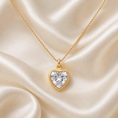 Colar Cora��o Zirc�nia Cristal Banhado a Ouro