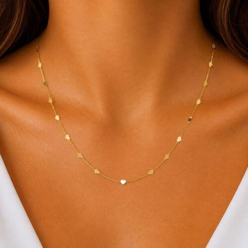 Colar Mini Cora��es Lisos Banhado em Ouro 18k