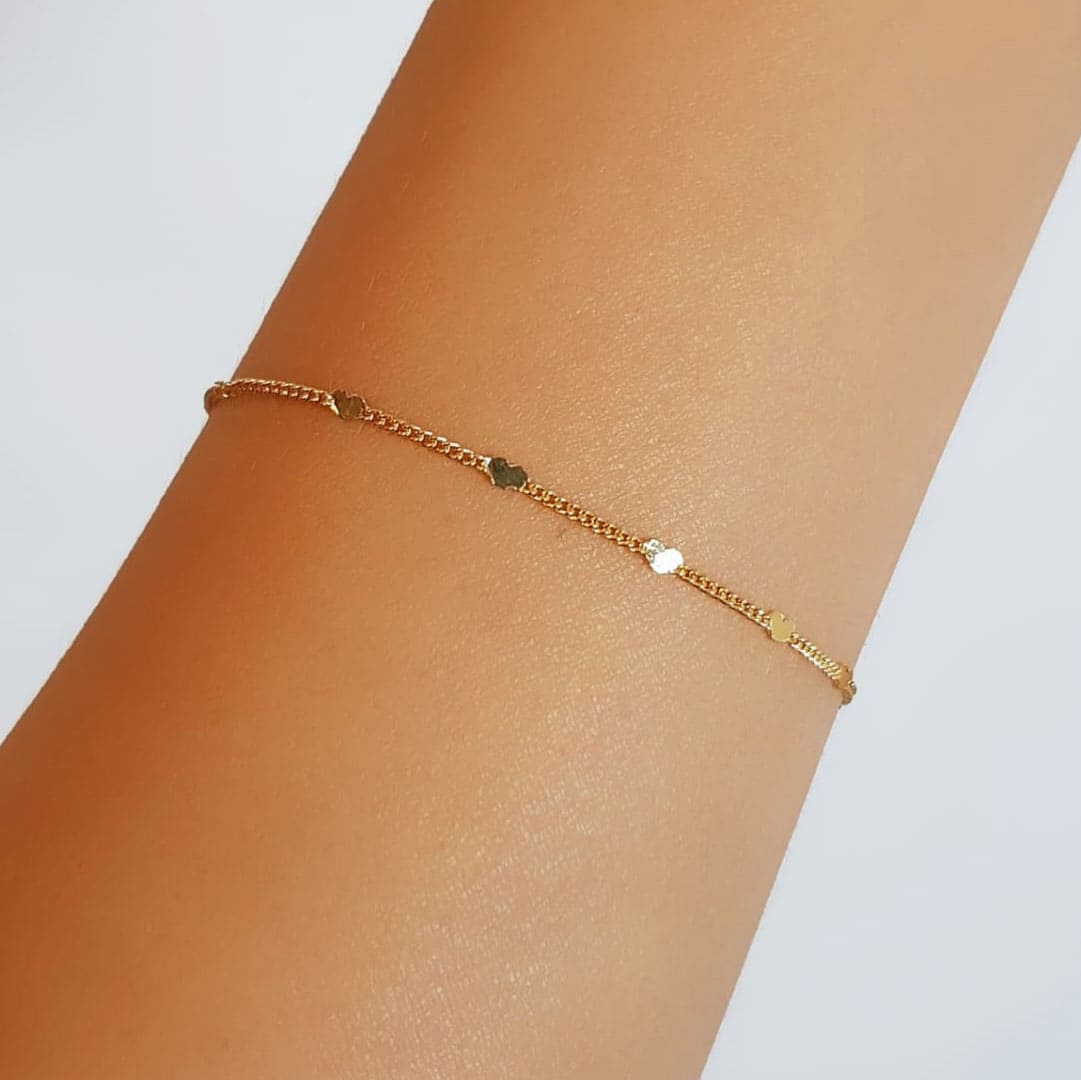 Pulseira Mini Corações Lisos Banhado em Ouro18k