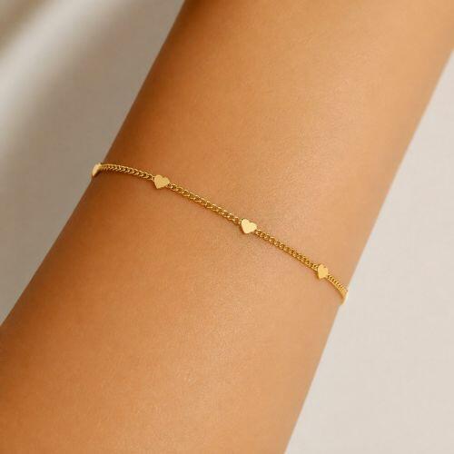 Pulseira Mini Cora��es Lisos Banhado em Ouro18k