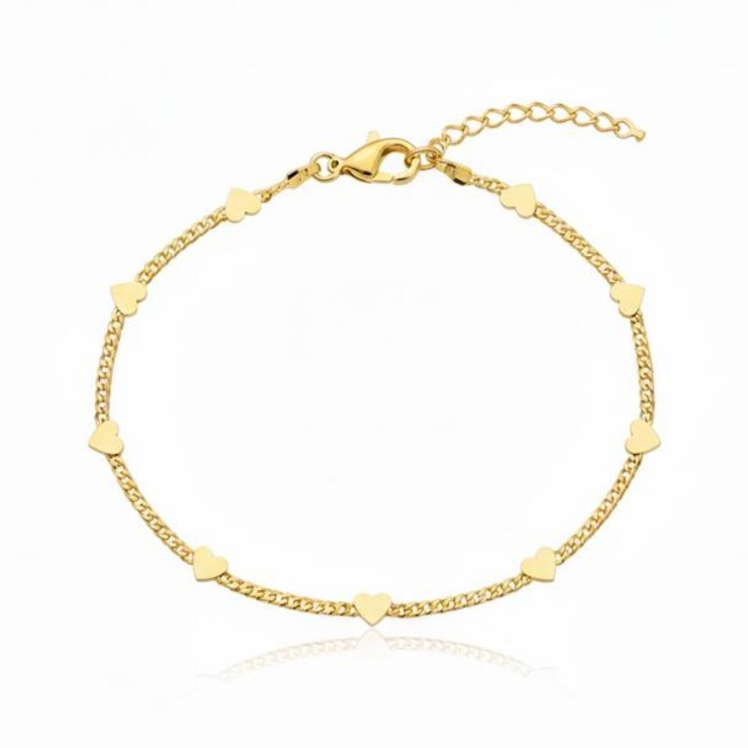 Pulseira Mini Corações Lisos Banhado em Ouro18k