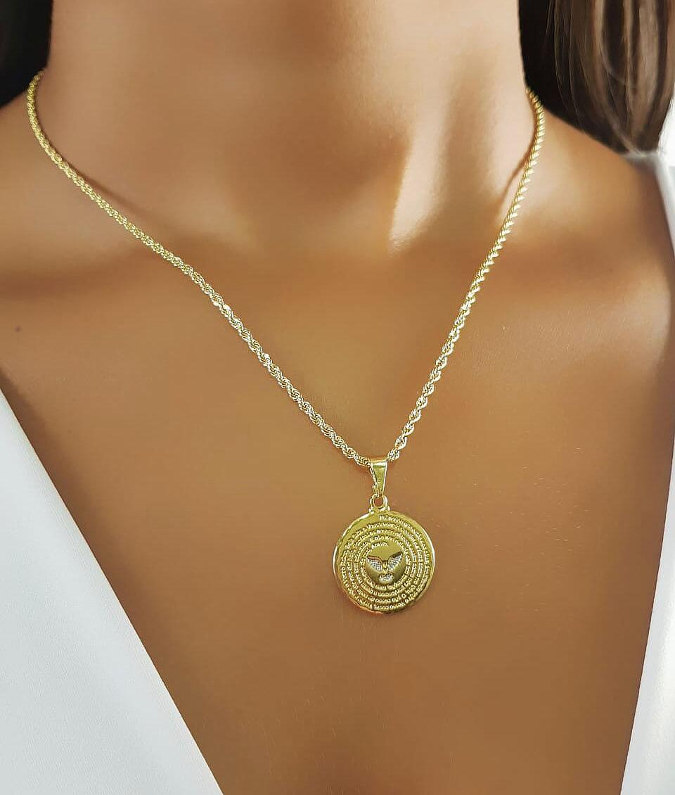 Colar Elo Baiano com Pingente Oração Pai Nosso Banhado em Ouro18k