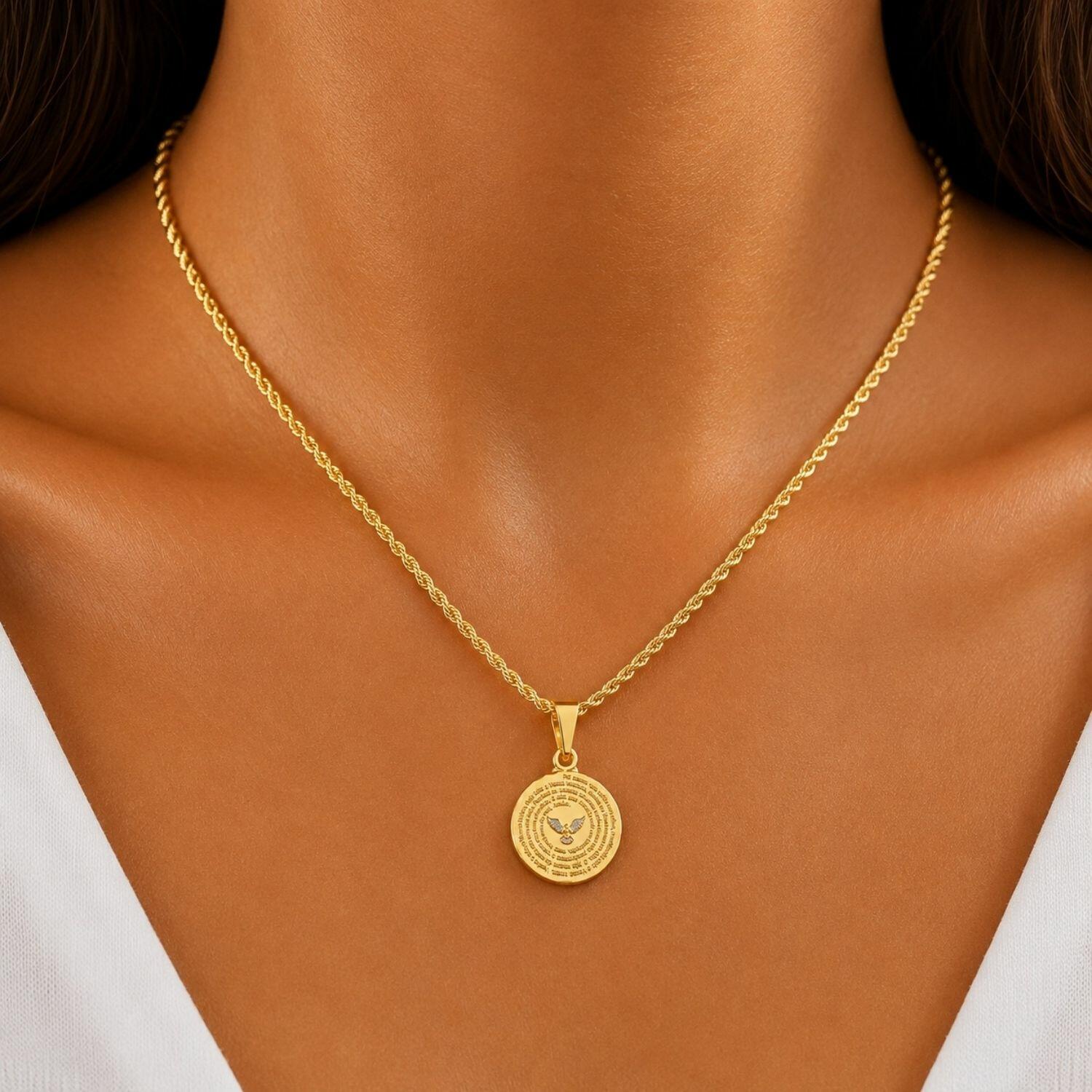 Colar Elo Baiano com Pingente Oração Pai Nosso Banhado em Ouro18k