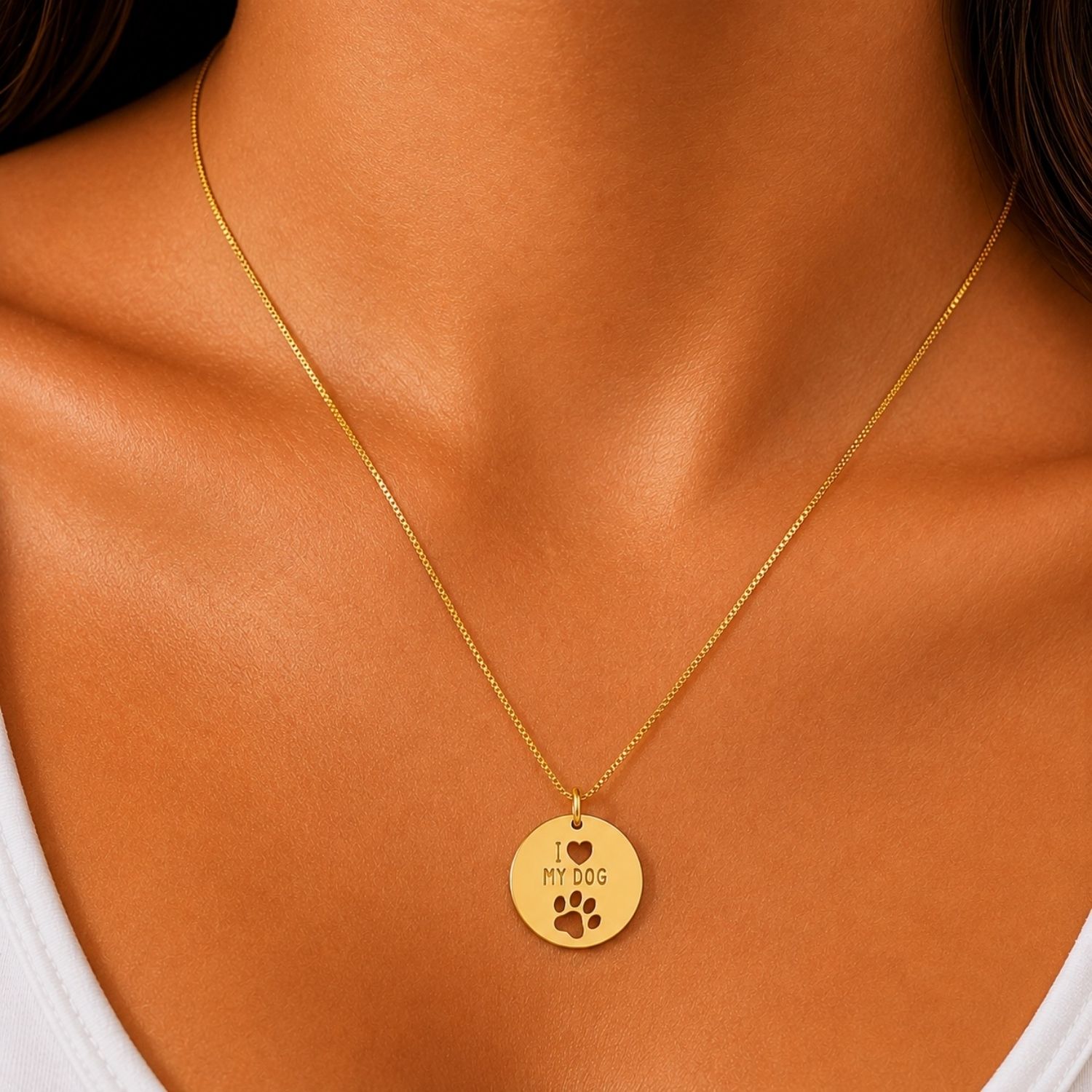 Colar Medalha I Love My Dog Banhado em Ouro 18K