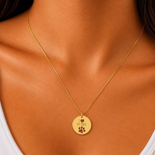 Colar Medalha I Love My Dog Banhado em Ouro 18K