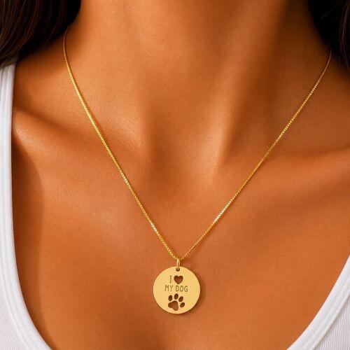 Colar Medalha I Love My Dog Banhado em Ouro 18K