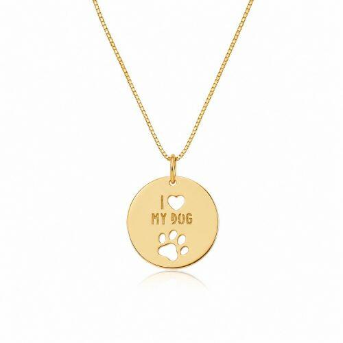Colar Medalha I Love My Dog Banhado em Ouro 18K