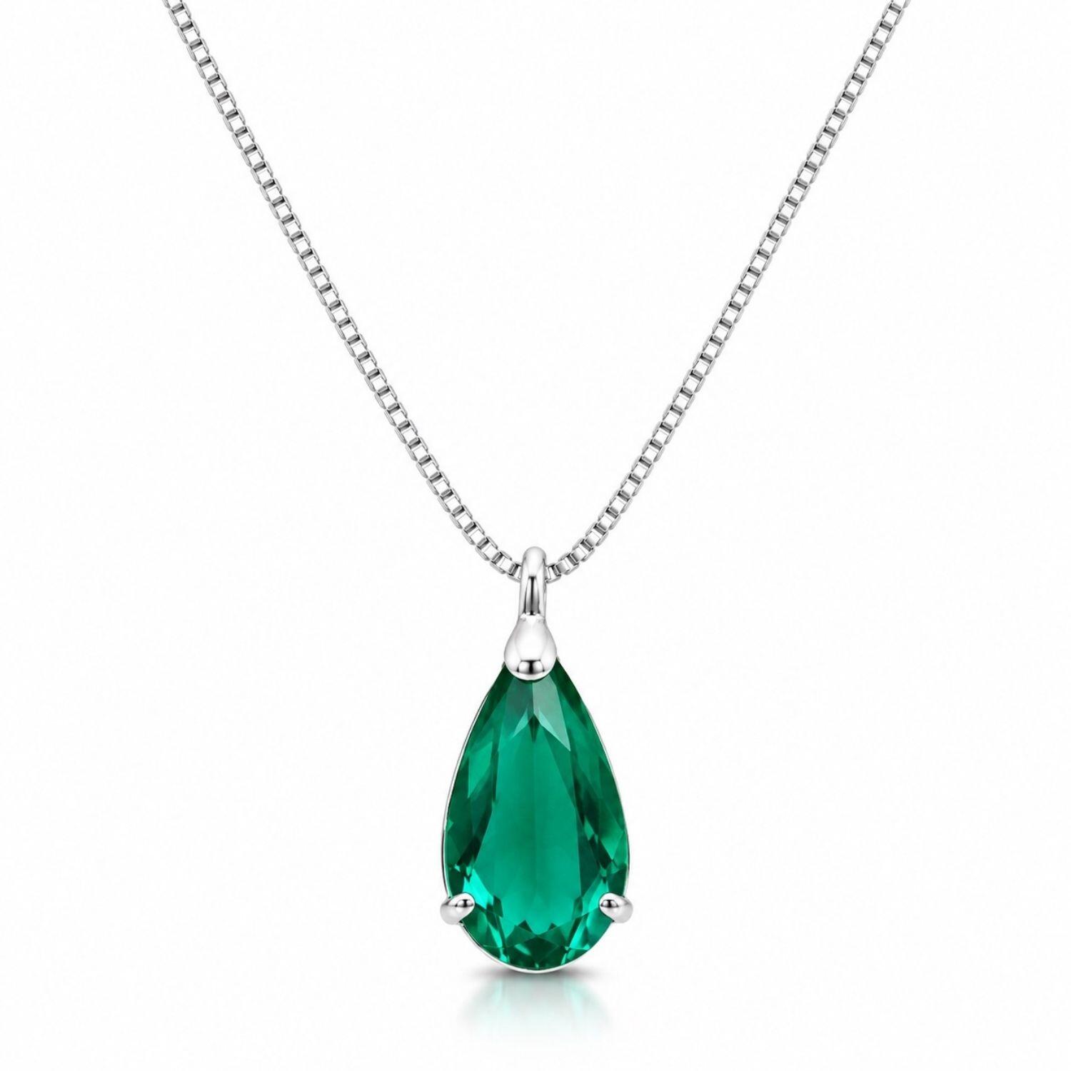 Colar Gota 2.0 cm Zircônia Turmalina Banhado a Prata