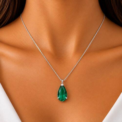 Colar Gota 2.0 cm Zirc�nia Turmalina Banhado a Prata