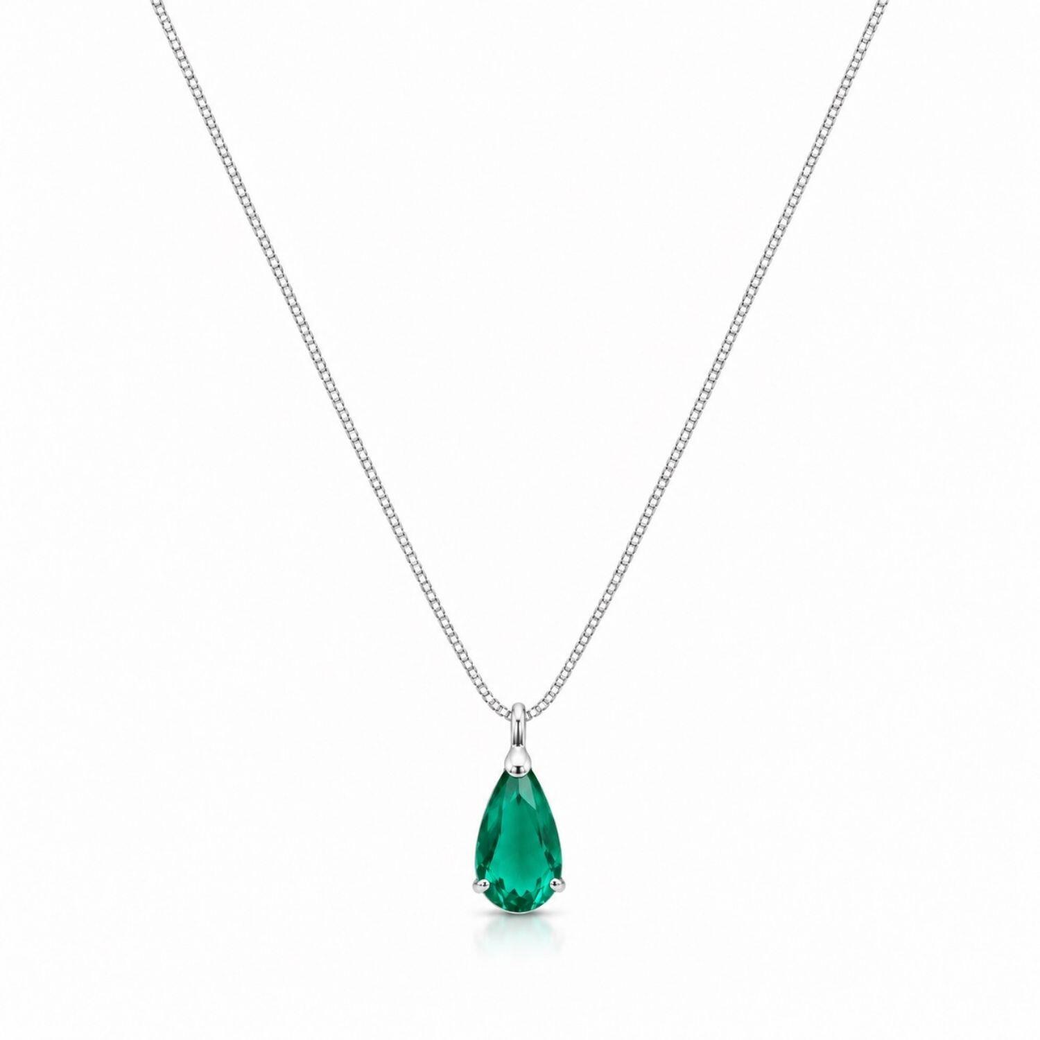 Colar Gota 2.0 cm Zircônia Turmalina Banhado a Prata