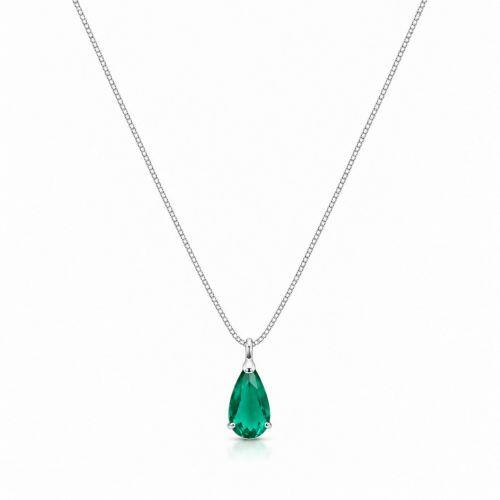Colar Gota 2.0 cm Zircônia Turmalina Banhado a Prata