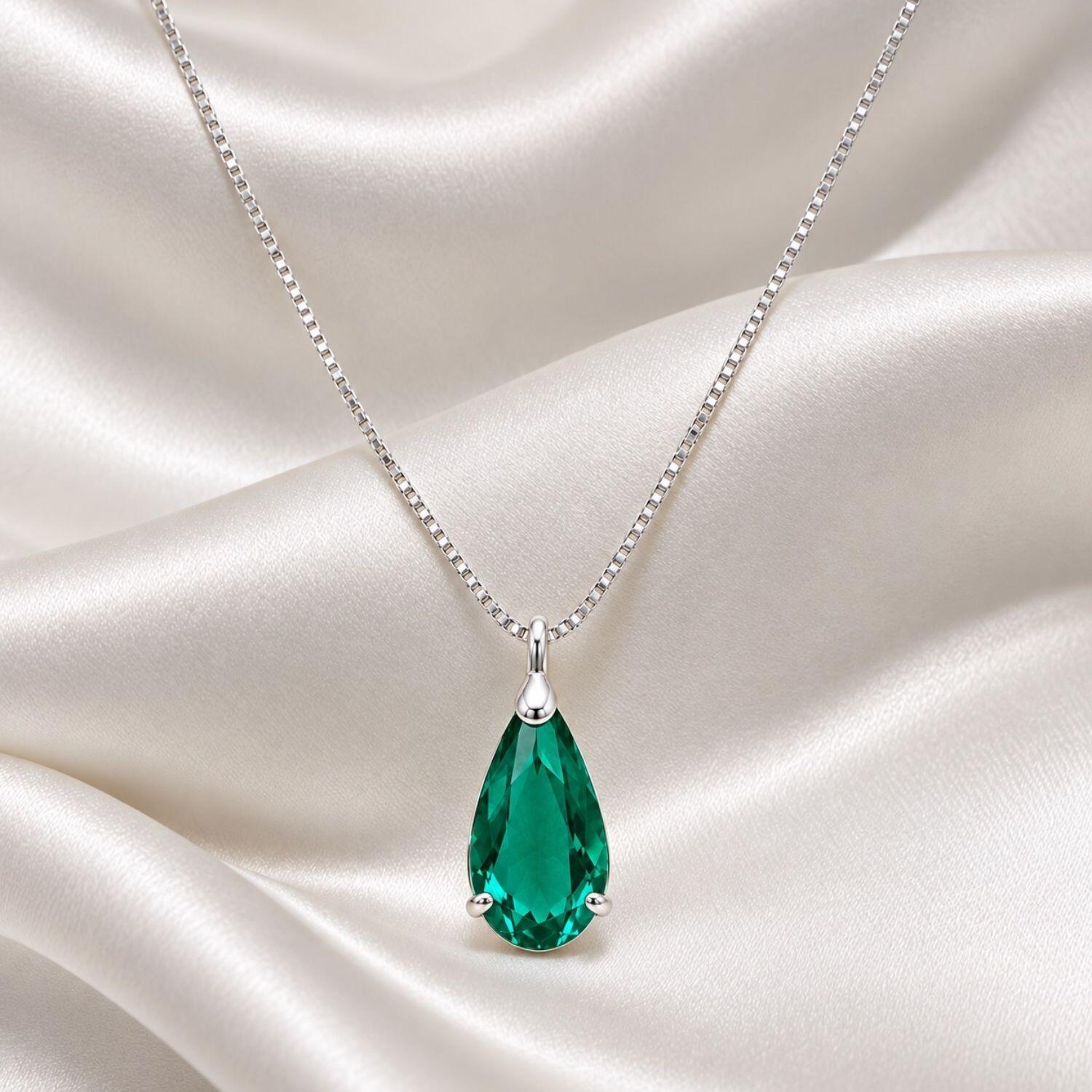 Colar Gota 2.0 cm Zircônia Turmalina Banhado a Prata