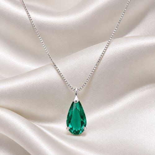 Colar Gota 2.0 cm Zircônia Turmalina Banhado a Prata