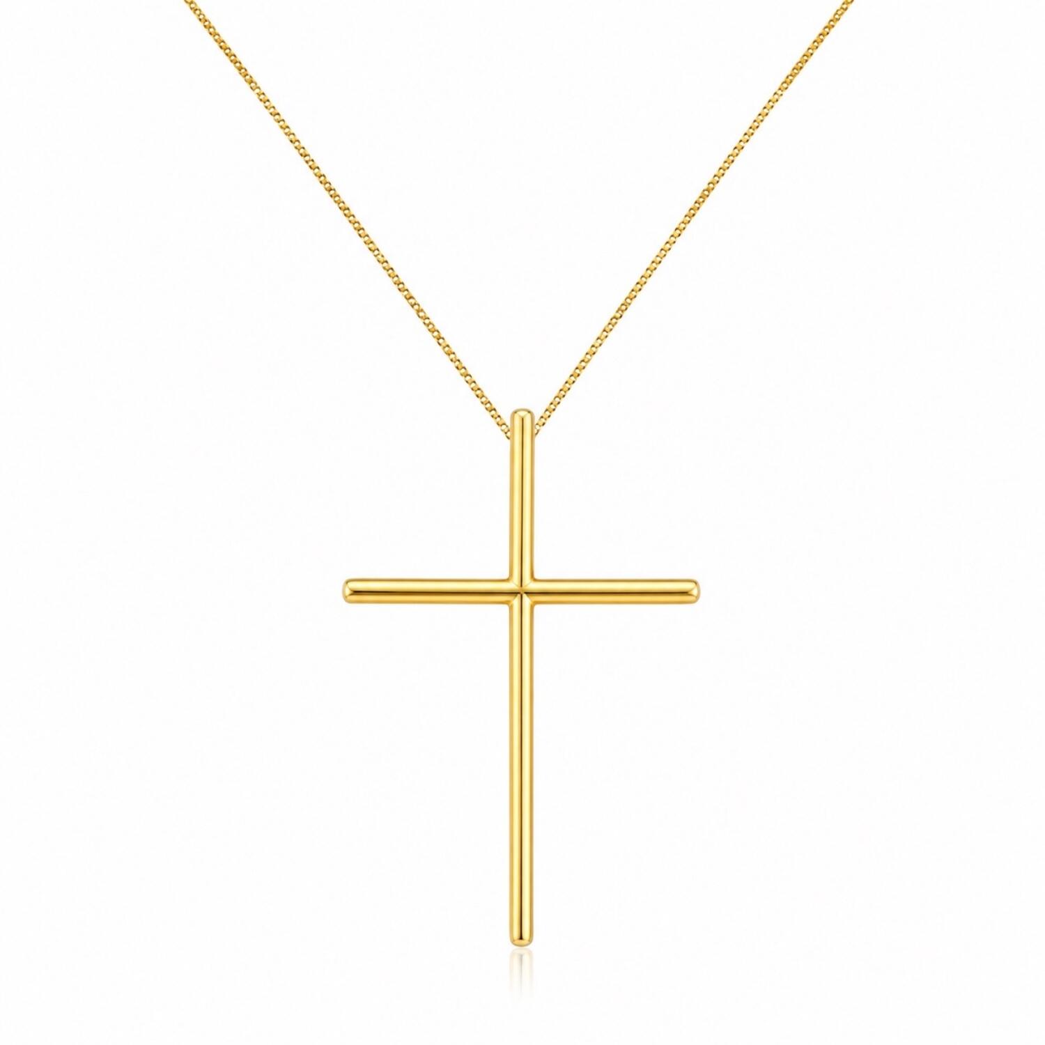 Colar Cruz Lisa Banhado a Ouro