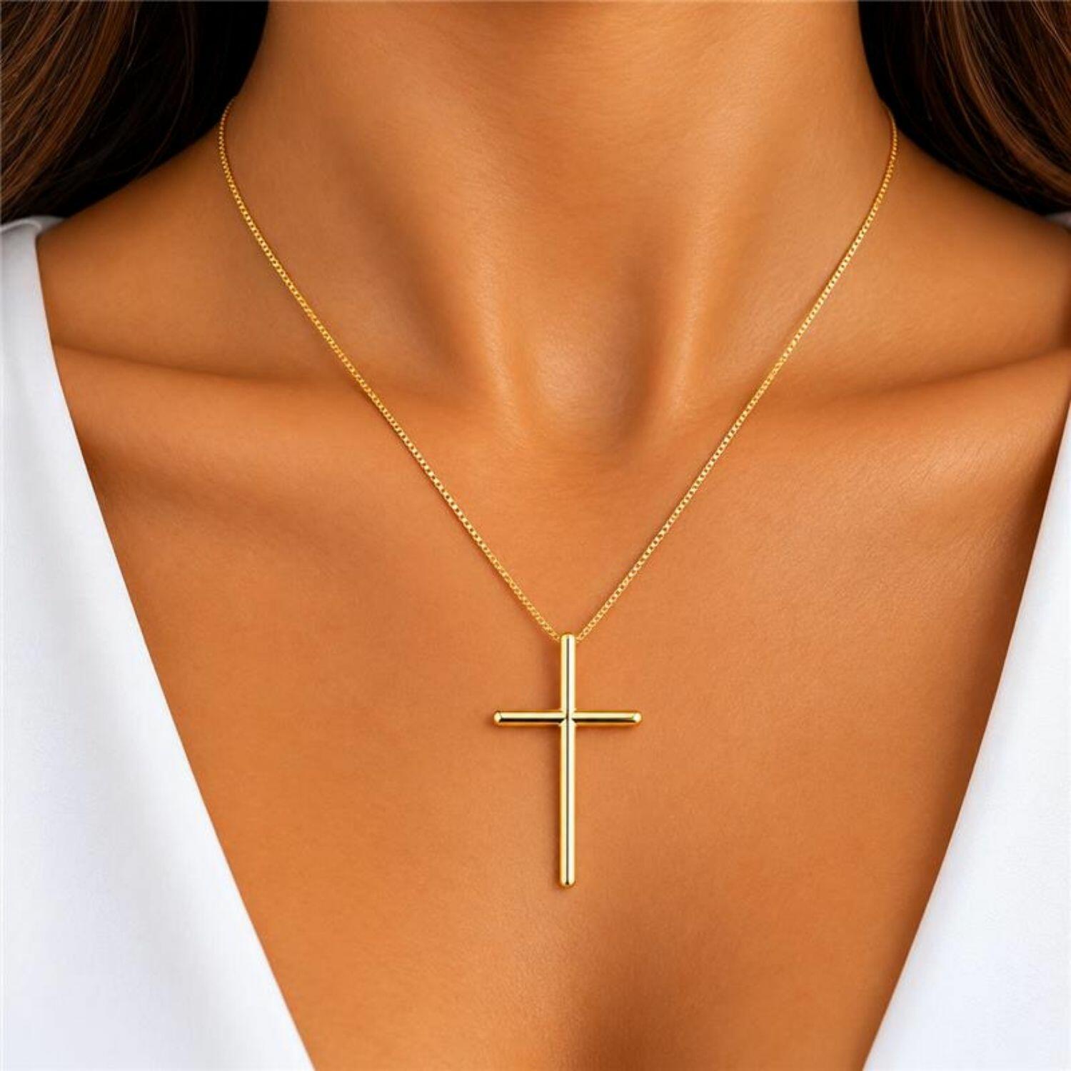 Colar Cruz Lisa Banhado a Ouro