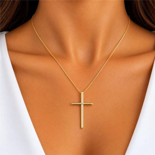 Colar Cruz Lisa Banhado a Ouro