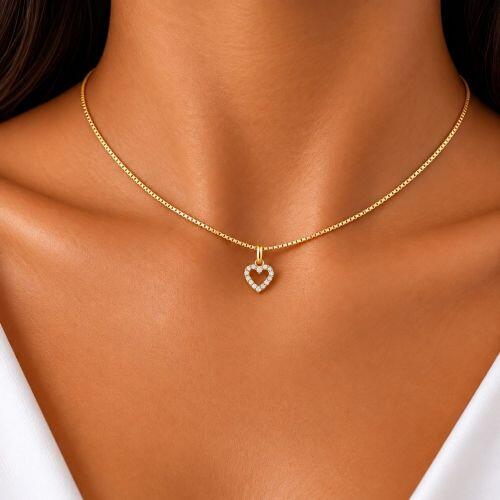 Choker Cora��o Vazado Micro Zirc�nia Banhado a Ouro