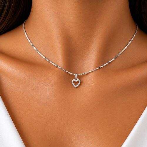 Choker Cora��o Vazado Micro Zirc�nia Banhado a Prata