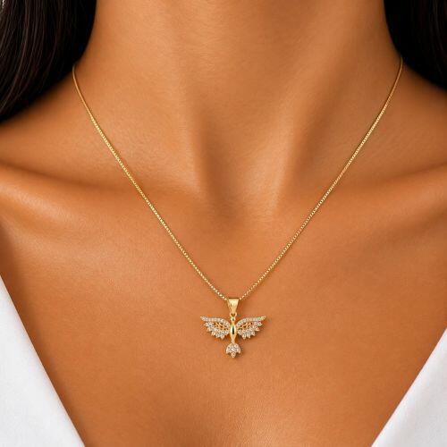 Colar Espírito Santo Micro Zircônia Cristal Banhado a Ouro