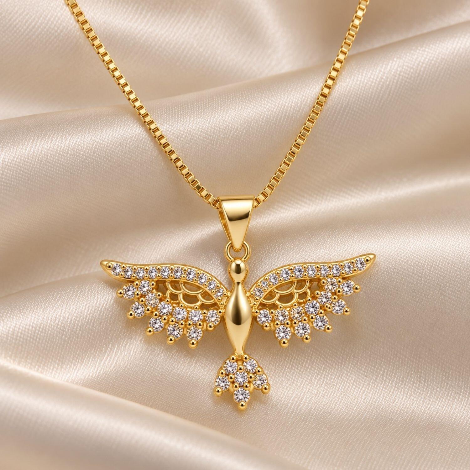 Colar Espírito Santo Micro Zircônia Cristal Banhado a Ouro