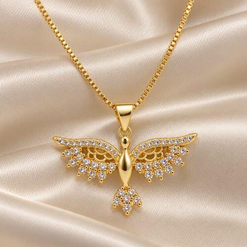 Colar Espírito Santo Micro Zircônia Cristal Banhado a Ouro
