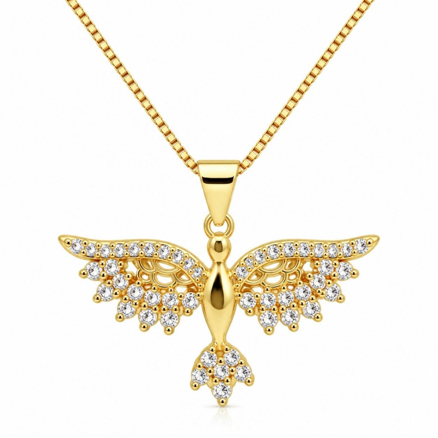 Colar Espírito Santo Micro Zircônia Cristal Banhado a Ouro
