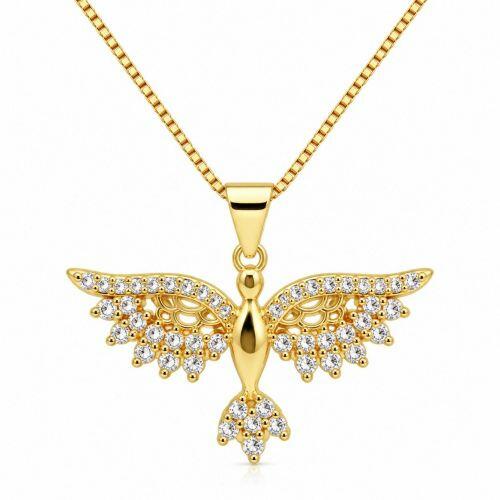 Colar Esp�rito Santo Micro Zirc�nia Cristal Banhado a Ouro