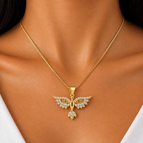 Colar Esp�rito Santo Micro Zirc�nia Cristal Banhado a Ouro