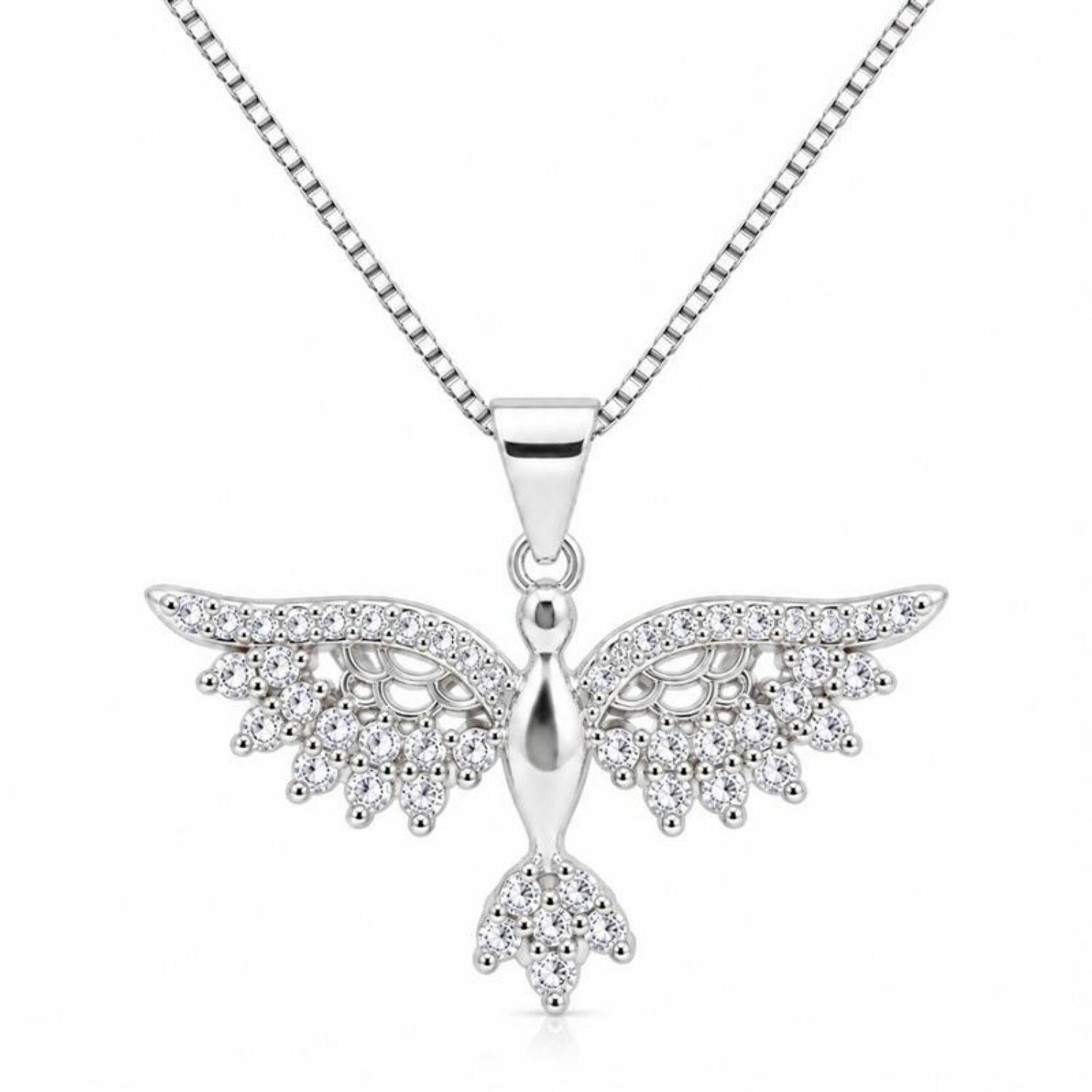 Colar Espírito Santo Micro Zircônia Cristal Banhado a Prata