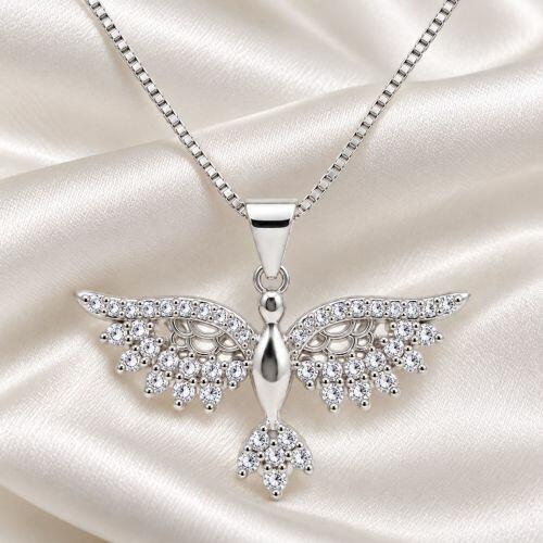 Colar Espírito Santo Micro Zircônia Cristal Banhado a Prata