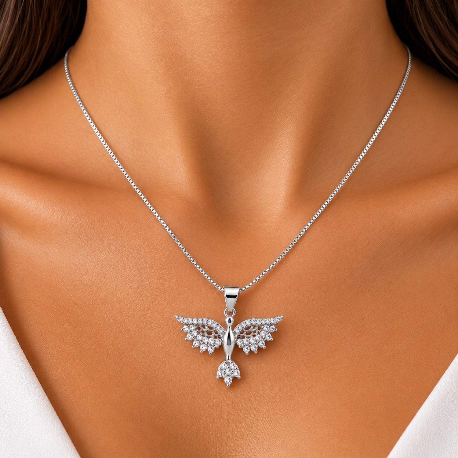 Colar Espírito Santo Micro Zircônia Cristal Banhado a Prata